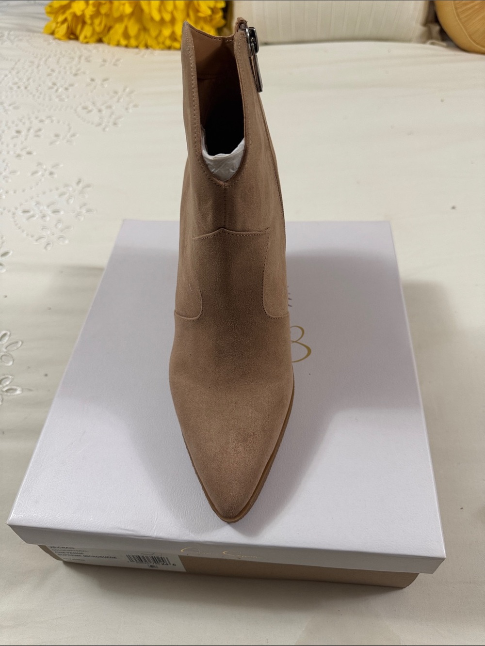 Jessica Simpson Taupe Suede Pointed Toe Ankle Bootie
